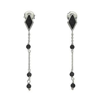 Rhodium Silver Losange Earrings Black Spinel Stone