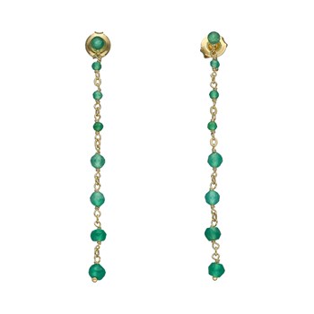 Boucles D'oreilles Argent Dorée Longue Cascade Pierre Onyx Vert