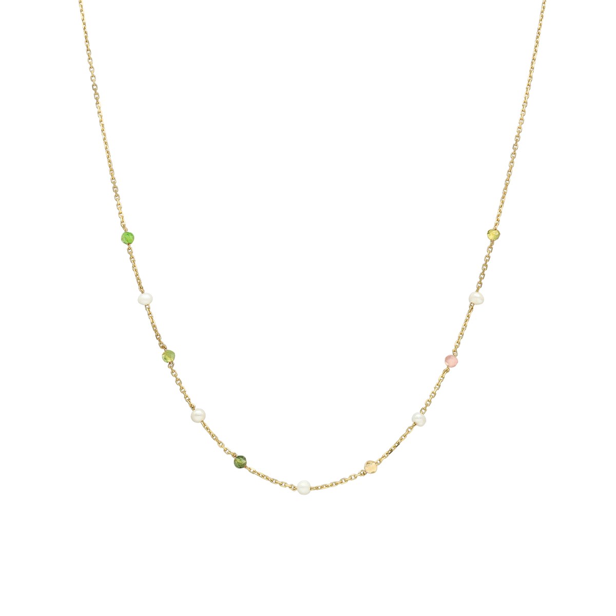 Collier En Argent Doré Pierre Naturelle Tourmaline Et Perle Naturelle Blanche