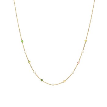 Collier En Argent Doré Pierre Naturelle Tourmaline Et Perle Naturelle Blanche
