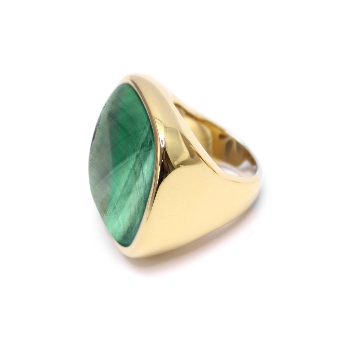 Bague à Volume Carrée En Argent Doré Et Pierre Naturelle Malachite - vue 3
