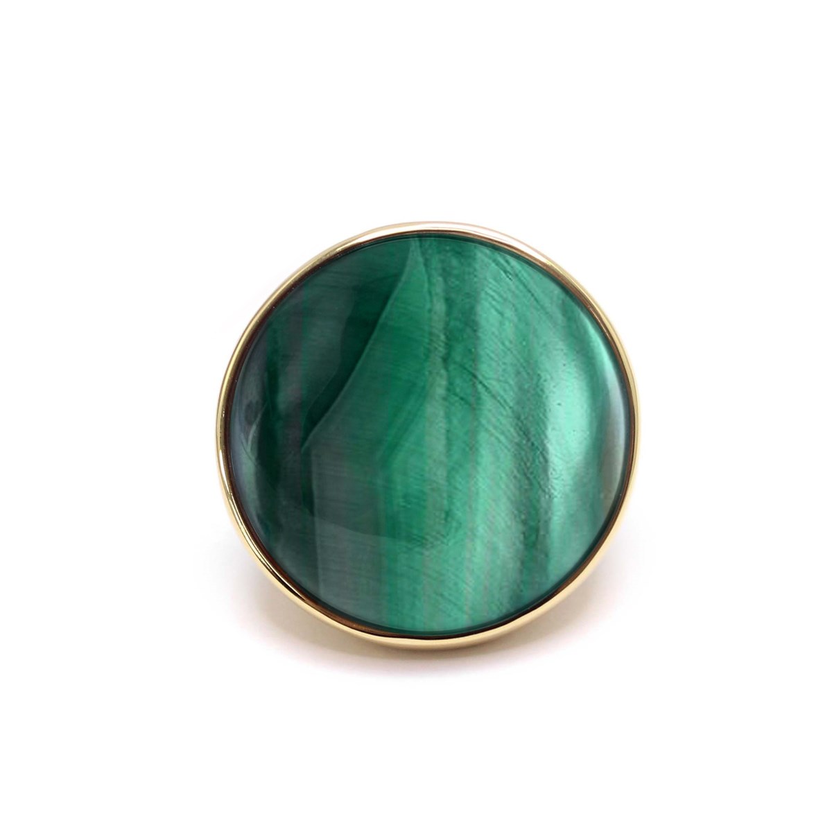 Bague Cabochon Luxe En Argent Doré Et Pierre Naturelle Malachite