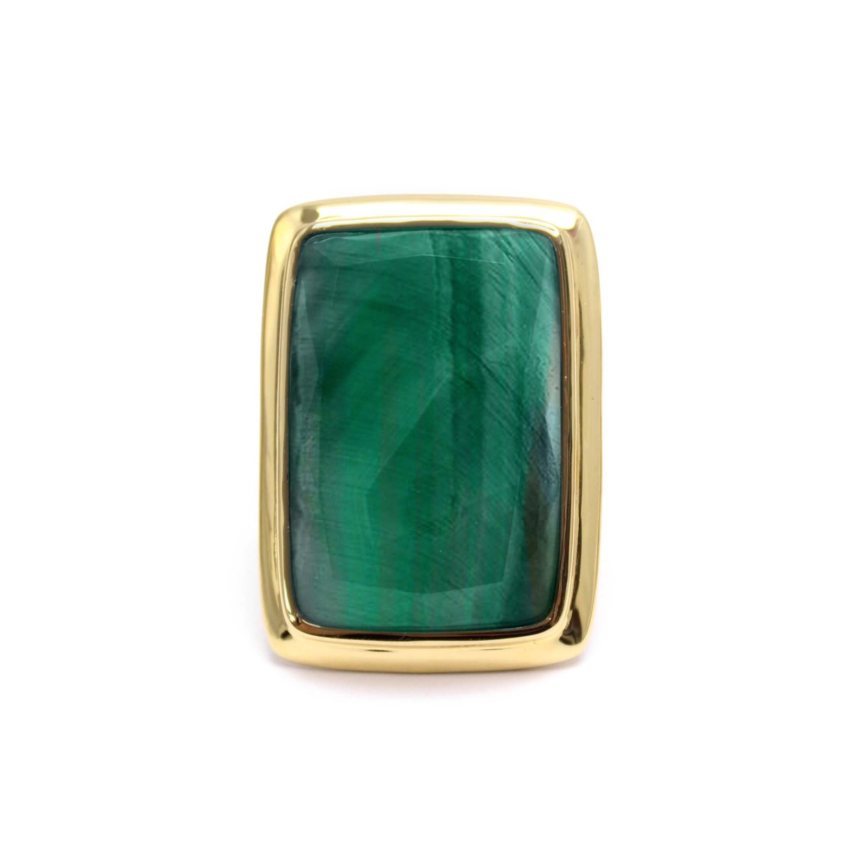 Bague à Volume Rectangle En Argent Doré Et Pierre Naturelle Malachite