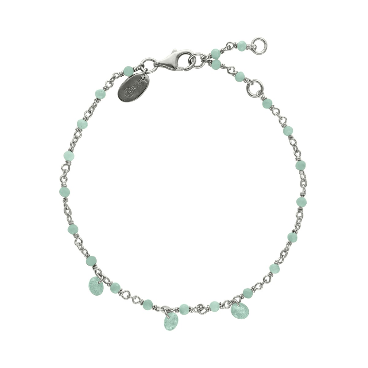 Bracelet En Argent Rhodié Pierre Naturelle Amazonite Pampilles Amazonite