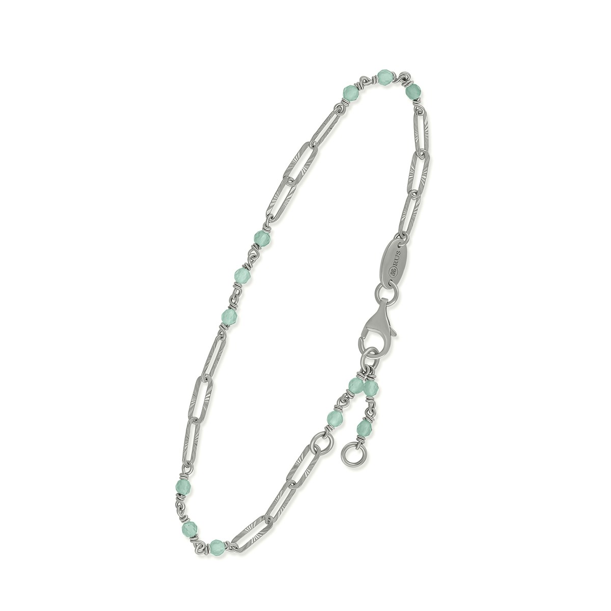 Bracelet En Argent Rhodié Maillon Pierre Amazonite