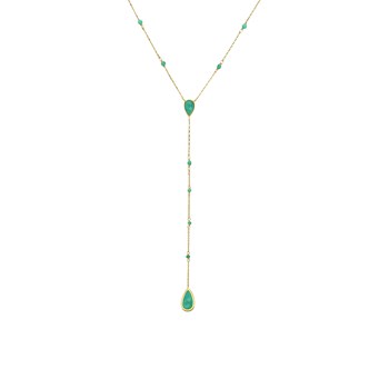 Collier Argent Doré Cravate Pierres Onyx Vert