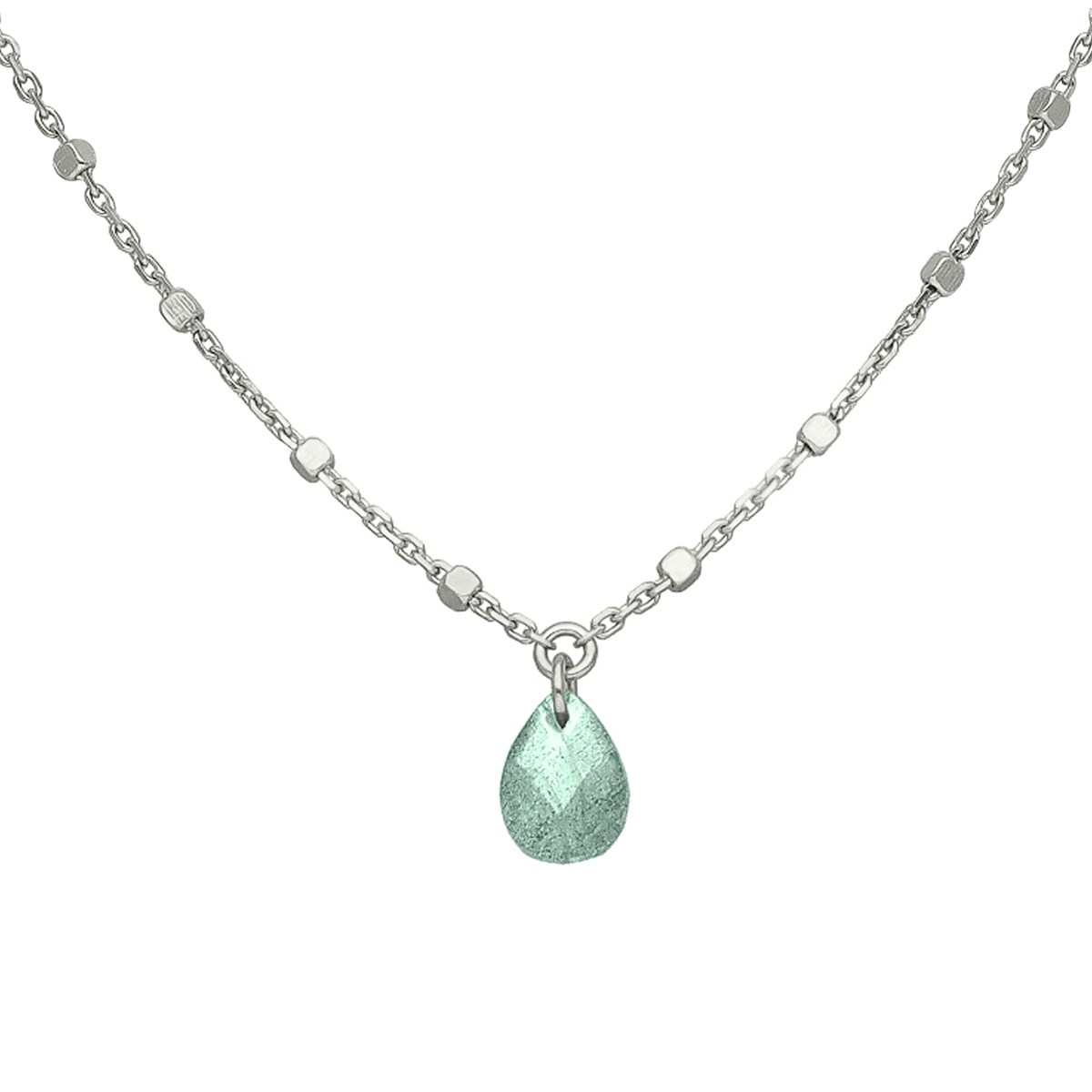 Collier Argent Rhodié Goutte Pierre Naturelle Amazonite - vue 2