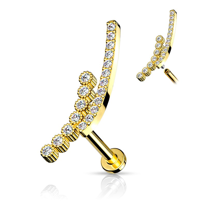 Piercing oreille en acier chirurgical doré avec barrettes de strass 8mm