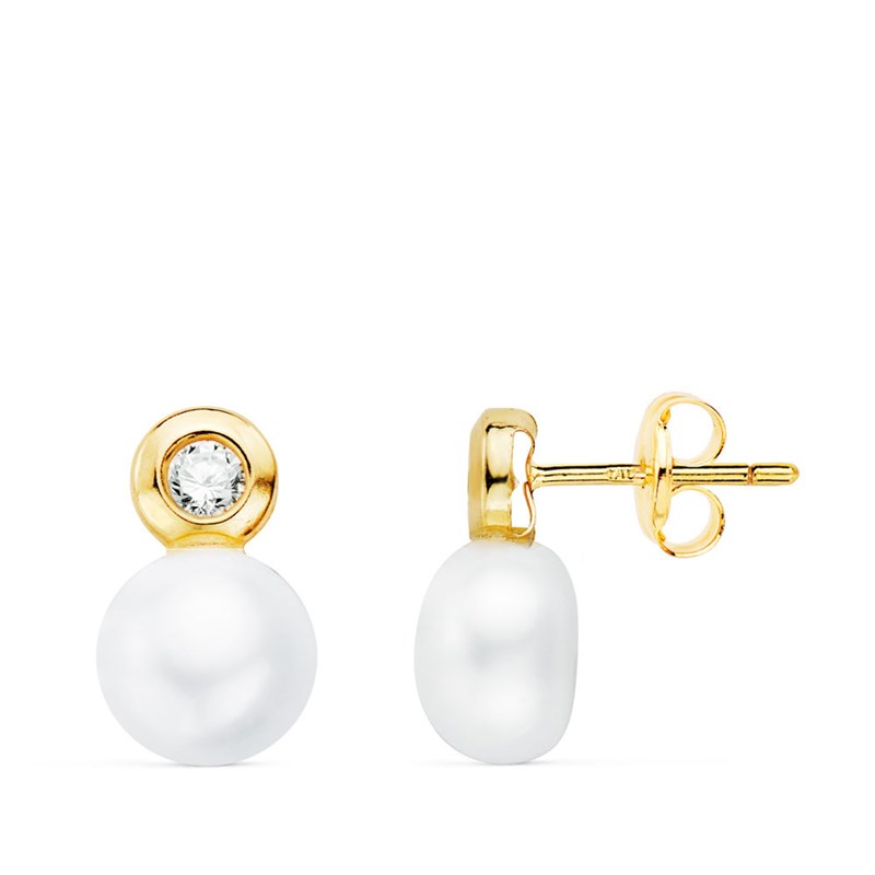 Boucles d'Oreilles Or 18 Carats 750 - Perles et Zirconiums