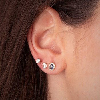 Earrings 18 Carat Gold 750 Yellow - Blue Topaz Zirconiums