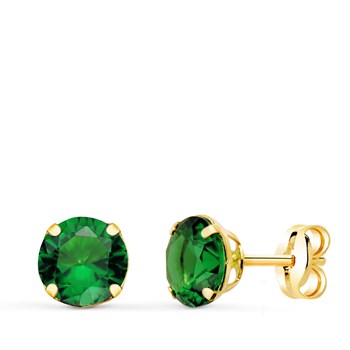 Earrings 18 Carat Gold 750 Yellow - Emerald Green Zirconiums