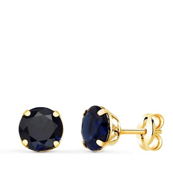 Earrings 18 Carat Gold 750 Yellow - Blue Sapphire Zirconiums
