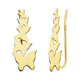 Boucles d'Oreilles Or 18 Carats 750 Jaune - Contours Grimpeurs - Papillons