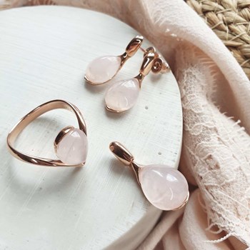 Boucle d'oreille quartz rose, Doré