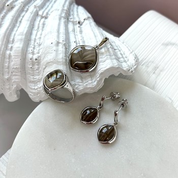 Boucle d'oreille silex rayé, Argent