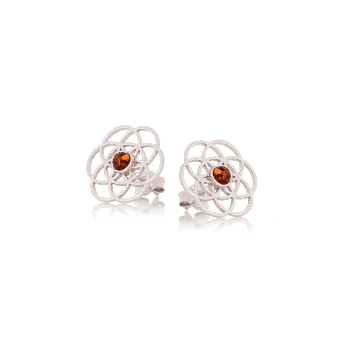 Boucle d'oreille fleur de vie ambre