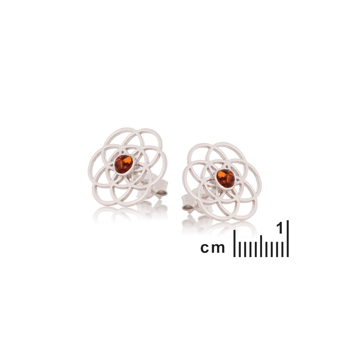Boucle d'oreille fleur de vie ambre - vue 2