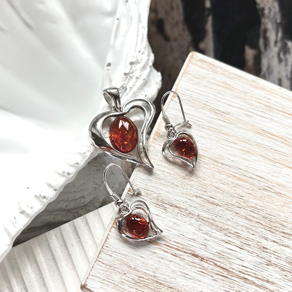 Boucle d'oreille fleur de vie ambre - vue 3