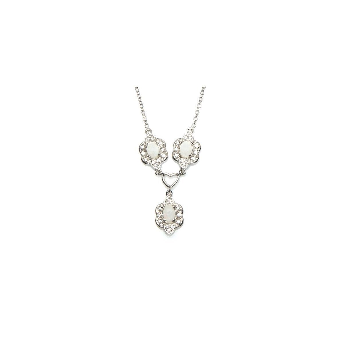 Collier opale, zirconium, Argent