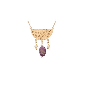 Collier améthyste, perles, Doré