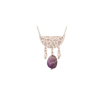 Collier améthyste, perles, Argent