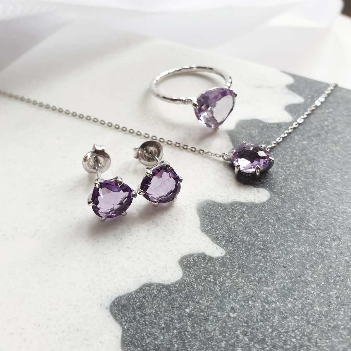 Bague coeur améthyste, Argent - vue 3