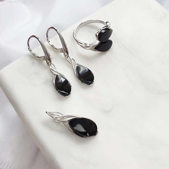 Bague agate noire teintée, Argent