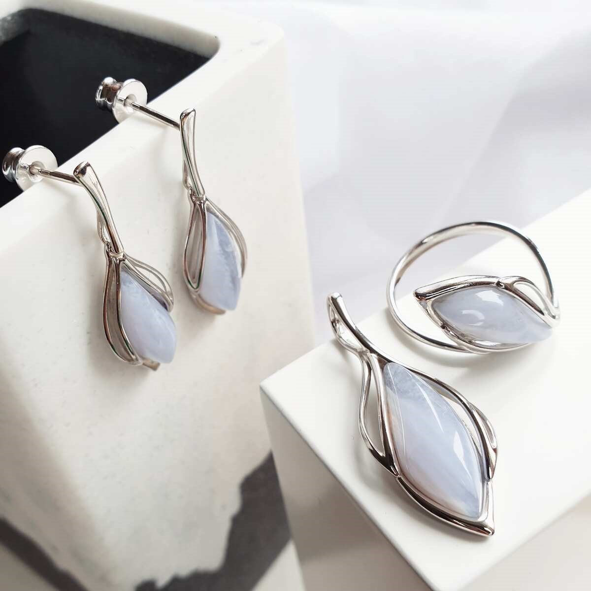 Bague agate blue lace, Argent - vue 2
