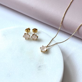 Collier quartz rose naturelle, Doré