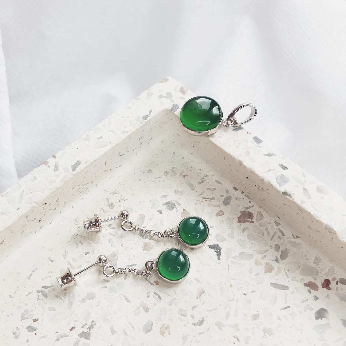 Pendentif rond agate verte, Argent - vue 3