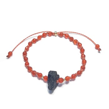 Bracelet en Cornaline et Tourmaline Noire brute Lith