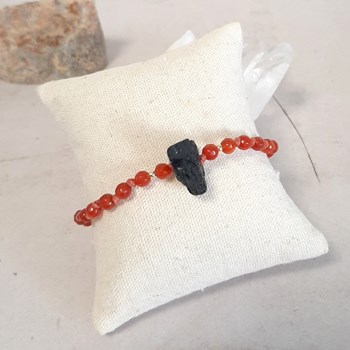 Bracelet en Cornaline et Tourmaline Noire brute Lith