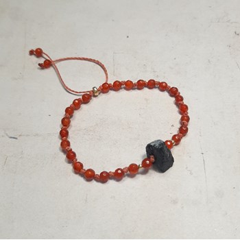 Bracelet en Cornaline et Tourmaline Noire brute Lith