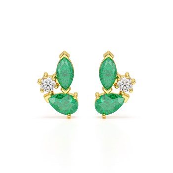 Boucles d'Oreilles Cascade Lumineuse Or Jaune 375, Émeraudes de Zambie et Diamant | Création ADEN
