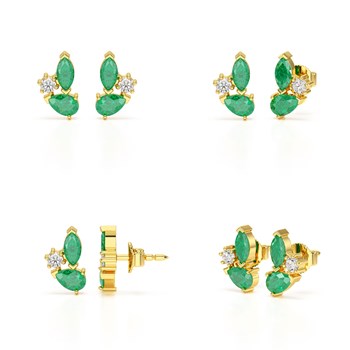Boucles d'Oreilles Cascade Lumineuse Or Jaune 375, Émeraudes de Zambie et Diamant | Création ADEN