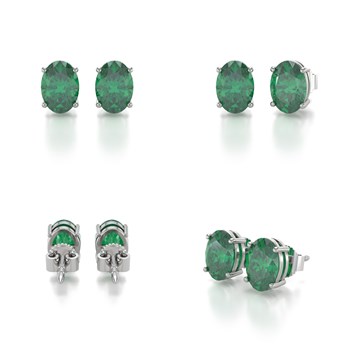 Boucles d'Oreilles Émeraude Ovale en Or Blanc 14K | Série Splendeur Émeraude