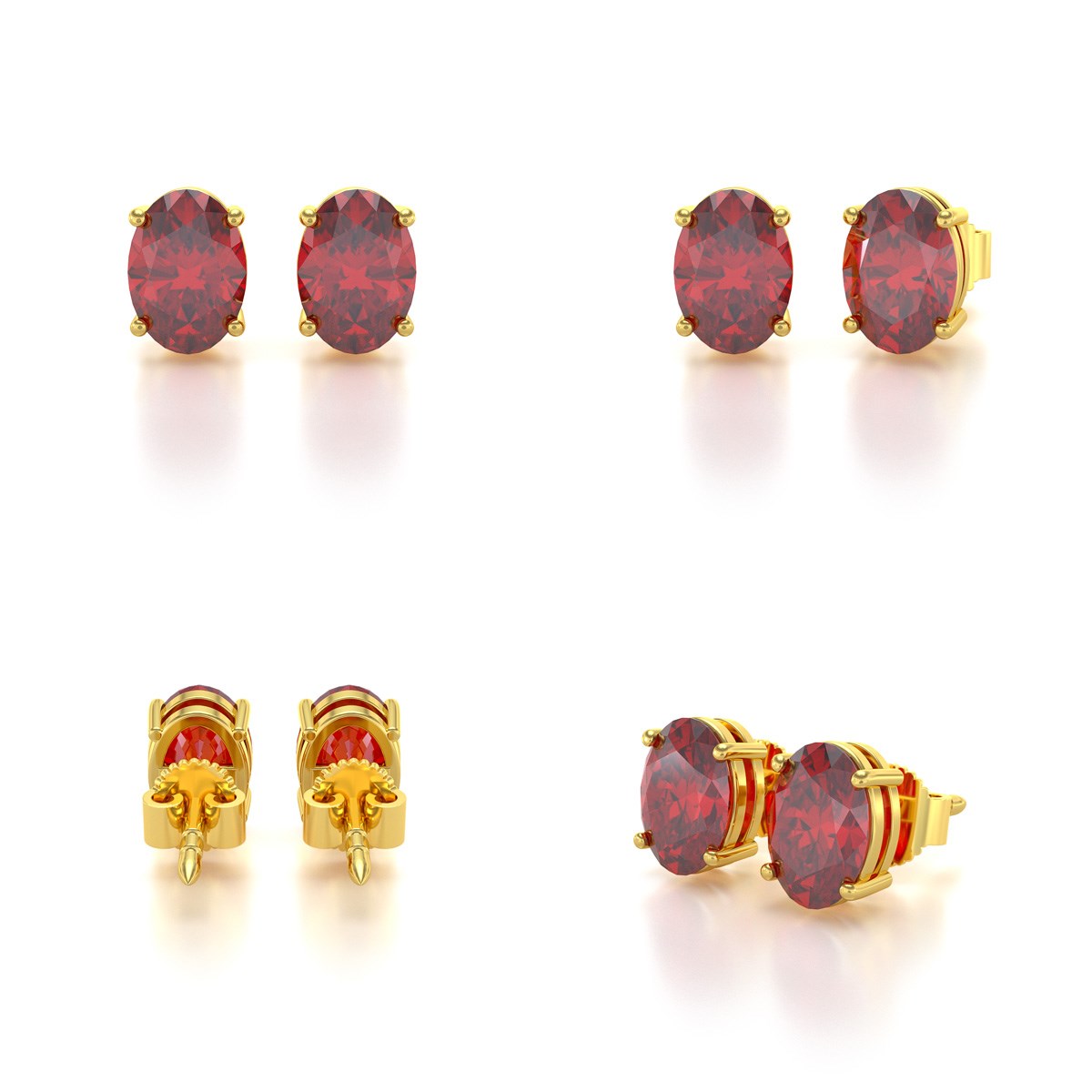 Boucles d'Oreilles Rubis Ovale en Or Jaune 14K | Collection Feu Royal - vue 2