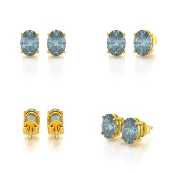 Boucles d'Oreilles Aigue-Marine Ovale en Or Jaune 14K | Collection Vague Céleste