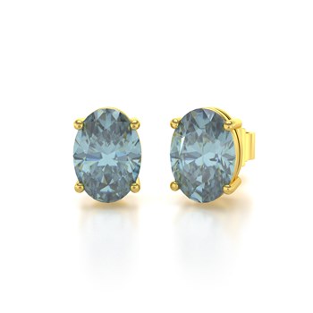 Boucles d'Oreilles Aigue-Marine Ovale en Or Jaune 14K | Collection Vague Céleste