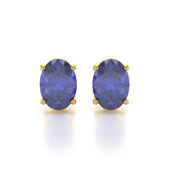 Boucles d'Oreilles Tanzanite Ovale en Or Jaune 14K | Collection Crépuscule Violet