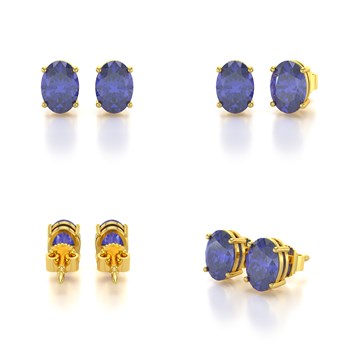 Boucles d'Oreilles Tanzanite Ovale en Or Jaune 14K | Collection Crépuscule Violet