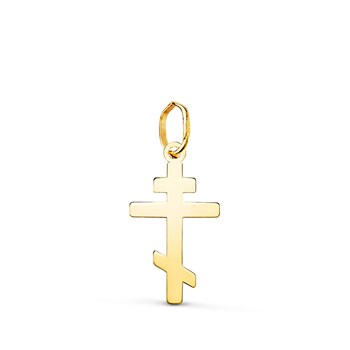 Pendentif Médaille Or 18 Carats 750 Jaune - Croix Orthodoxe - Chaine Offerte - Petite Taille