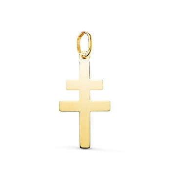 Pendentif Médaille Or 18 Carats 750 Jaune - Croix de Lorraine - Chaine Offerte - Moyenne Taille