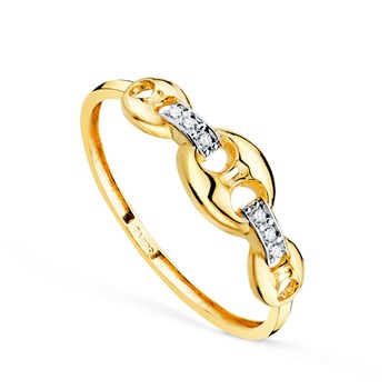 Ring 18 Karaat Goud 750 Geel en Zirkonia's - Koffiekorrel Motief