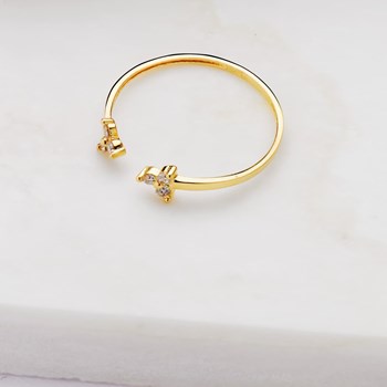 Ring 18 Carats Gold 750 Yellow - Set with Diamonds - Open