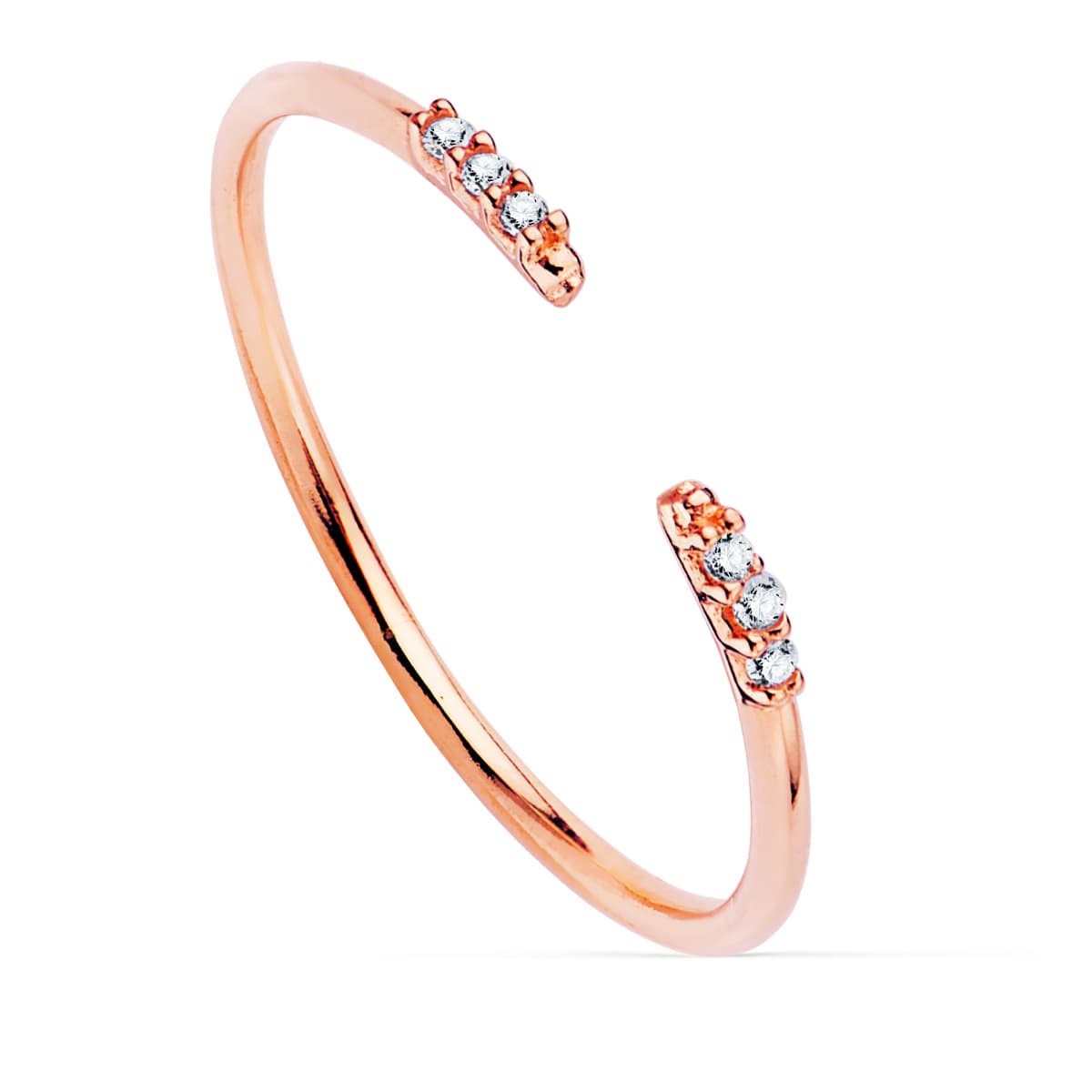 Bague Or 18 Carats 750 Rose - Sertie de Diamants - Ouverte
