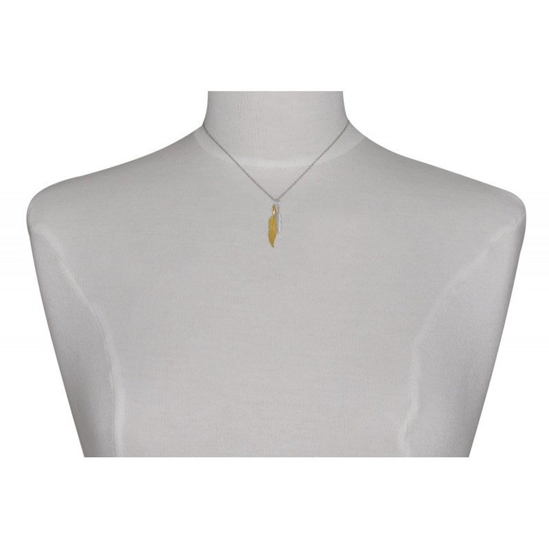 Collier Argent 925 et Argent Doré Deux Plumes - taille 42 cm - vue 3