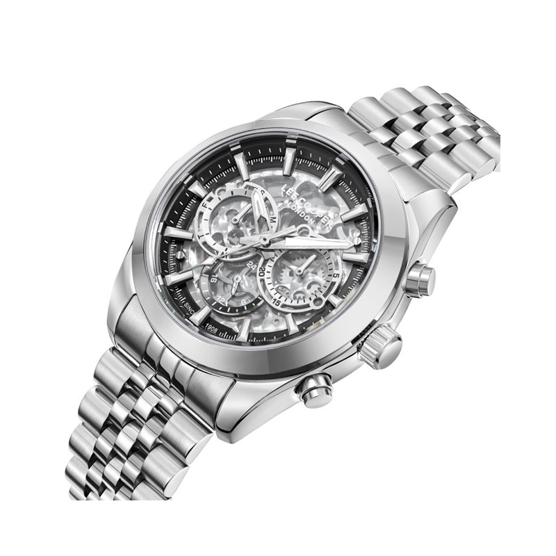 FINLEY - Montre Homme - Analogique Mouvement Multifonction Automatique - Boitier rond en métal - Cadran squelette noir - Argent - vue 2