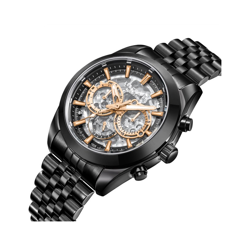 FINLEY - Montre Homme - Analogique Mouvement Multifonction Automatique - Boitier rond en métal - Cadran squelette noir - Noir - vue 2