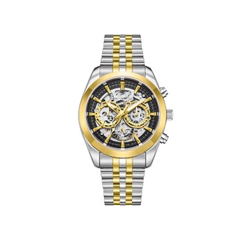 FINLEY - Montre Homme - Analogique Mouvement Multifonction Automatique - Boitier rond en métal  - Cadran squelette noir - Doré